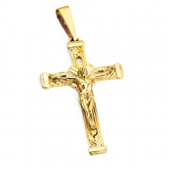 Złoty krzyżyk męski z Jezusem duży zdobiony próby 585